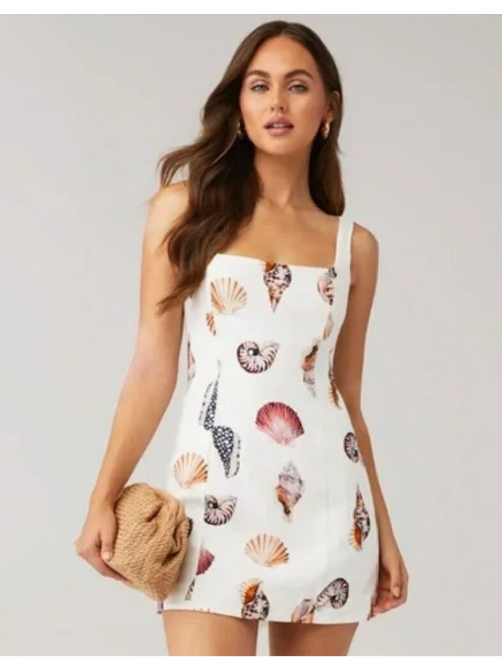 SHOW ME YOUR MUMU Steph Mini Dress White Shell Print Linen Size S Resort Wear